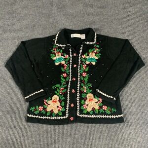 Vintage Studio Collection Sweater Womens S‎ Black Cardigan Christmas Embroidered